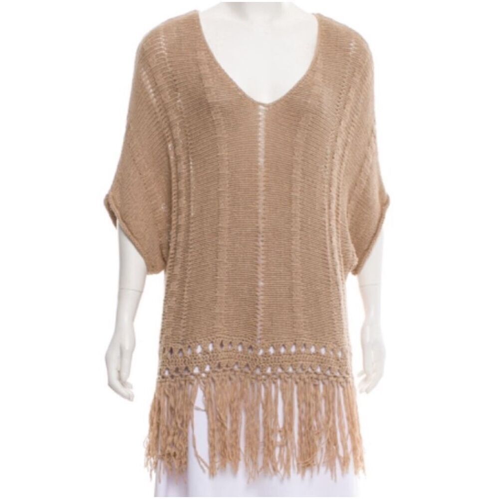 Velvet by Graham & Spencer Fringe Dolman Crochet Casual Beachy Top | Small